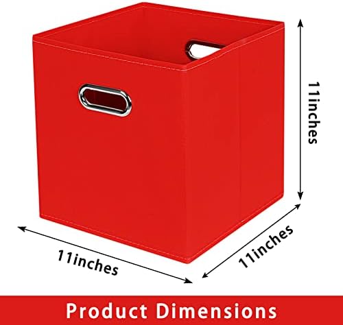 Fabric storage bins Cubes, Fabric Cube Organizer with Handle, Foldable Cube Bins for Cloth or Accessary Storage, 11x11x11, Set of 3, (Red)