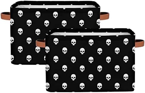 AUUXVA Skull Skeleton Pattern Storage Bin Basket with Handle Collapsible Fabric Laundry Storage Cube Container Box for Home Office Closet Shelves 2 Pack