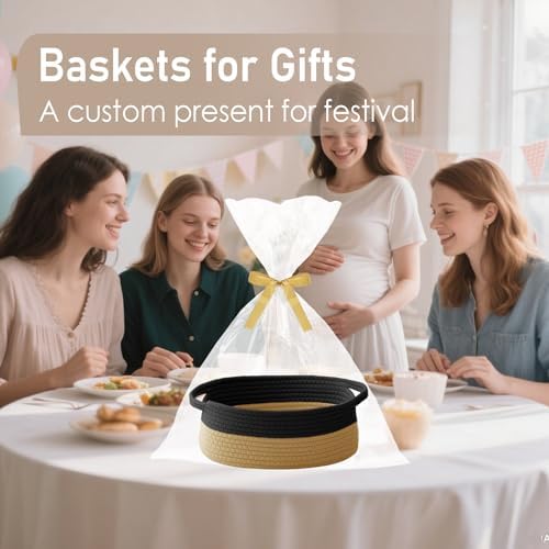 JMvicyroam Small Woven Basket, Empty Gift Basket, Black&Jute/2 Pack