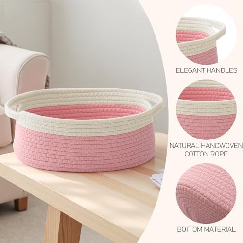 JMvicyroam Small Woven Basket, Empty Gift Basket, White&Pink/3 Pack