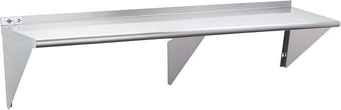 Profeeshaw NSF Stainless Steel Shelf 18” x 72”, Commercial Wall Shelving | 500 lb, Wall Mounted Metal Shelves, with Backsplash and 3 Brackets, for Restaurant, Bar, Utility Room, Kitchen and Garage