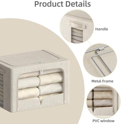 FHSQX 3 Pack Clothes Storage Bins, Beige, 16.5x12.2x12.2inch(40L)