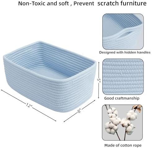 XUANGUO Small Woven Storage Baskets for Shelves, 12" x 8" x 5", Blue
