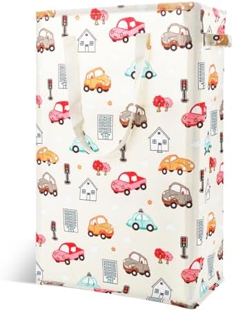 Odonata Slim Laundry Hamper Handles Collapsible Laundry Basket Thin Dirty Clothes Basket Narrow Laundry Bag Foldable Dirty Hamper 48L (Car)