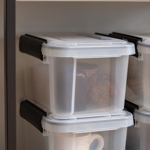 IRIS USA 6-Pack 6 Qt Storage Bins with Gasket Lids, Clear/Black