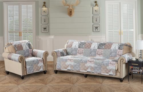Brilliant Sunshine Latte Grey Paris & Toile Couch Armchair Cover, 23" seat