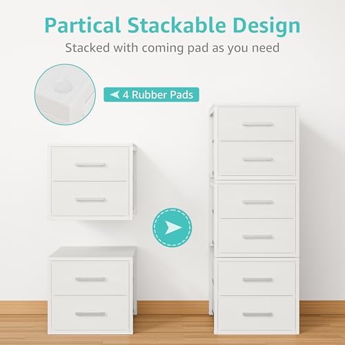 BOLUO Stackable Storage Drawers Closet Organizers and Storage Fabric White 2 Drawer Dresser for Bedroom Modern