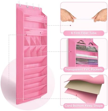 1 Pack 8 Shelves Over The Door Shoe Organizer, 68" Exlarge Deep Pockets | Hanging Shoe Organizer, Shoe Rack for Closet, Shoe Holder for Boots, Sneakers, Heels, Over Door Organizer in Home, Dorm, Pink