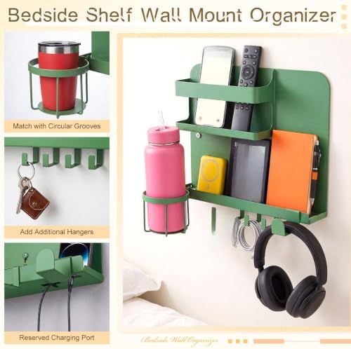 Novabright Bedside Wall Organizer Metal Shelf for Dorm Bedroom,Sage Green