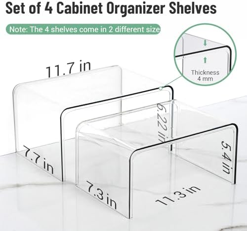 Bobomoment Clear Cabinet Organizer, Stackable Shelf Organizer Set of 4 | Kitchen Pantry Organizers and Storage, Display Cabinet Shelf Countertop Desk Shelves, Patented Spice Organization