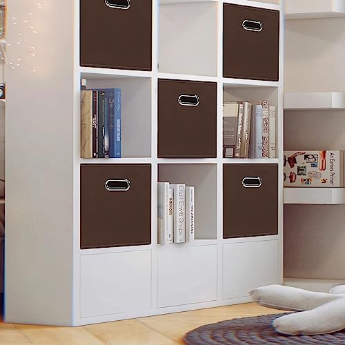 Black Foldable Storage Cubes Bins , Fabric Storage Box Cubes Organizer Baskets with Dual Handles for Home Organizer (Coffee)
