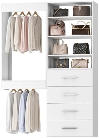 Modular Closet System, 46" Wide Wall-Mounted Closet Tower Organizer with Adjustable Shelves and Drawers for Walk-In Closet Storage, White