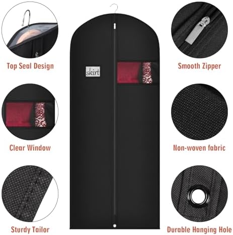 Univivi 60 Inch Long Garment Bags for Hanging Clothes, 5 Pack, Black