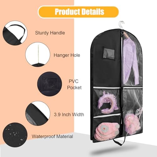 1 Pack Garment Bag for Dance Costumes,40 Inch Dance Garment Bags for Dancers Kids Dance Recital Bags Competition Cheer Uniform Garment Bag for Travel Storage,Dance Recital Gifts for Girls