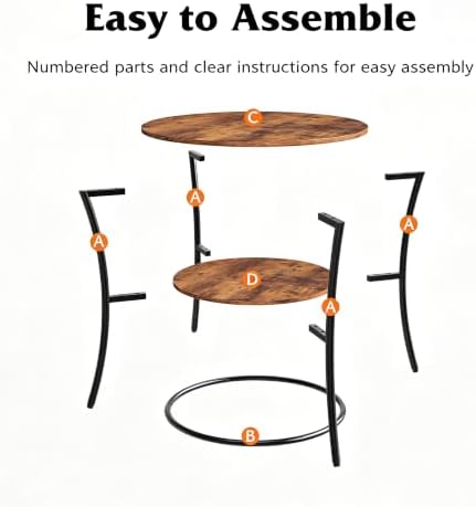 WLIVE 2 Tier Round End Table Steel Frame Small Space Living Room Nightstand