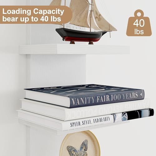 5 Tier Wall Shelf Unit, Decorative Wall Mount Vertical Shelving, Floating Storage Home Decor Organizer Tall Tower Design Utility Shelving Bedroom Living Room, Modern White 2Pack