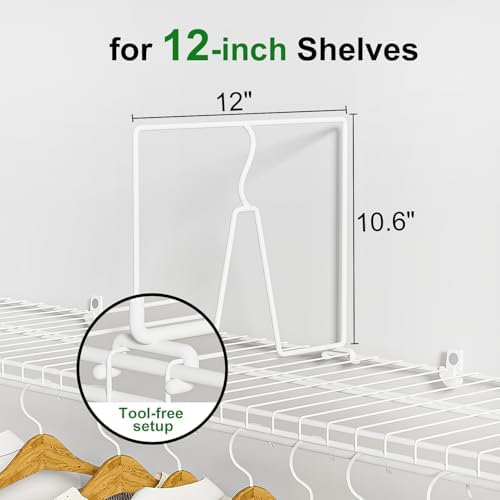 SortNStore Wire Shelf Dividers for Closet: Tall 10.6in x Deep 12in, 8 Pack