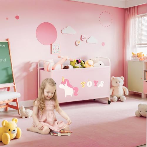 GRANNY SAYS 135L Large Toy Box for Girls, Toy Chest Storage with Wheels | 360° Swivel Casters, Cute Animal Pattern, Washable Toy Storage, Quick Assembly, Holds Stuffed Animals for Boys & Girls Room