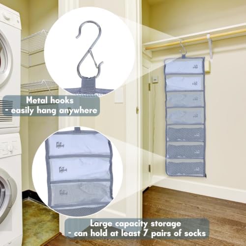 Sock Organizer Hanging Laundry Bag for Socks, 7 Pockets Sock Storage Holder