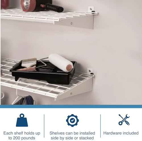 Hyloft 00630 2-Pack Heavy Duty Steel Wall Garage Shelving, 48-Inch X 24-Inch Wall Mounted Shelves for Garage Storage, Low-Profile Brackets, Max Shelf Load 150 Pounds, White Powder Coated Finish