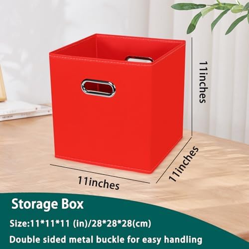 Black Foldable Storage Cubes Bins, Fabric Storage Box Cubes Organizer Baskets with Dual Handles for Home Organizer,Set of 3,(Red)