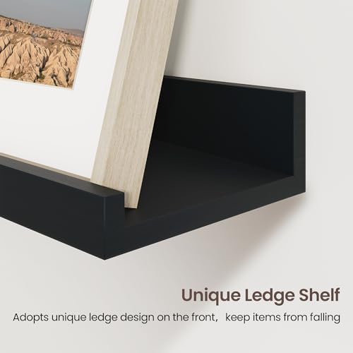 Axeman Picture Ledge Shelf, 48 Inch Black Floating Shelves Set of 3