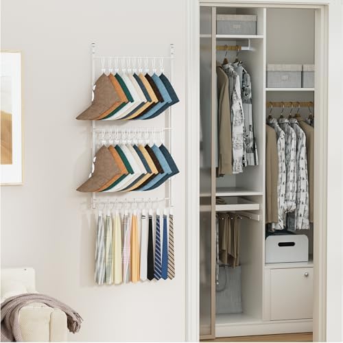 HapiRm Over Door Hat Rack - 3 Tier Wall Mounted Hat Organizer with 30 Movable Clips, Baseball Cap Organizer Storage Holds up to 30 Caps for Door, Bedroom, Closet