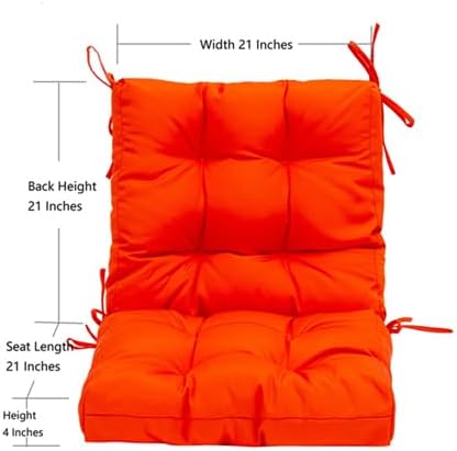 QILLOWAY Outdoor Chair Cushion for Patio Furniture, Waterproof Patio Cushions Set of 4 with Ties, Fade Resistant Replacement Pads for Outdoor Rocking Chairs,Orange