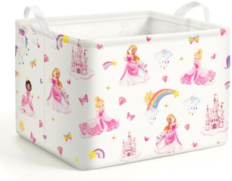 Kids Basket with Handles, Storage Toy Box for Girls, Princess