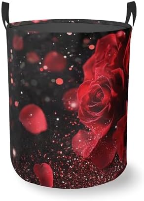 Rose Flower Love Round Laundry Hamper Storage Basket Toys Clothes Organizer Bin For Home Bathroom Bedroom Dorm Nursery