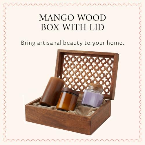 Mela Artisans Trellis Mango Wood Storage Box - Medium Burnt, 9x6 in | Hand-carved wooden jewelry box designed for keeping family keepsakes, daily accessories and premium home decor accents.