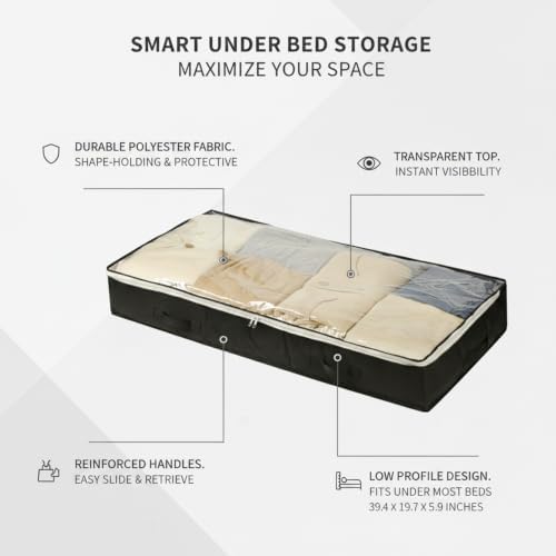 Under Bed Storage Bag with Handles Polyester Organizer for Quilts and Off-Season Clothes 39.4 x 19.7 x 5.9 Inches (1 PC)