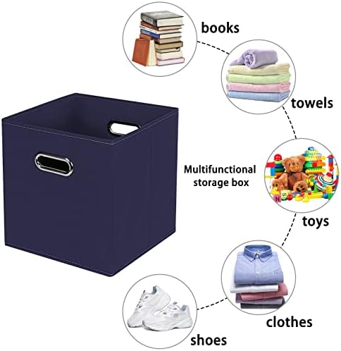 Navy Blue Fabric Storage Bins, Set of 3, 11x11x11, Foldable Cube Bins for Cloth or Accessory Storage