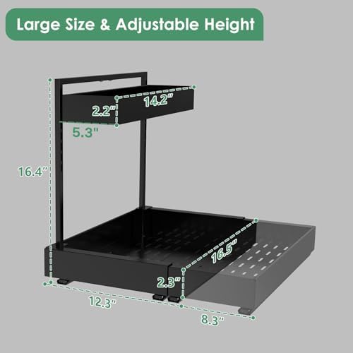 REALINN Under Sink Organizer, L-Shaped Pull Out Cabinet Rack for Kitchen