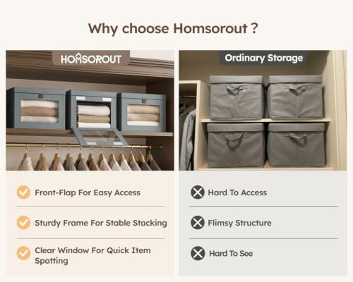 Homsorout Storage Bins with Lids - Closet Organizer with Front Opening