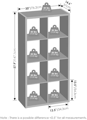 Furinno Simple 8-Cube Storage Organizer, Extra Thick Frame, Pale Grey