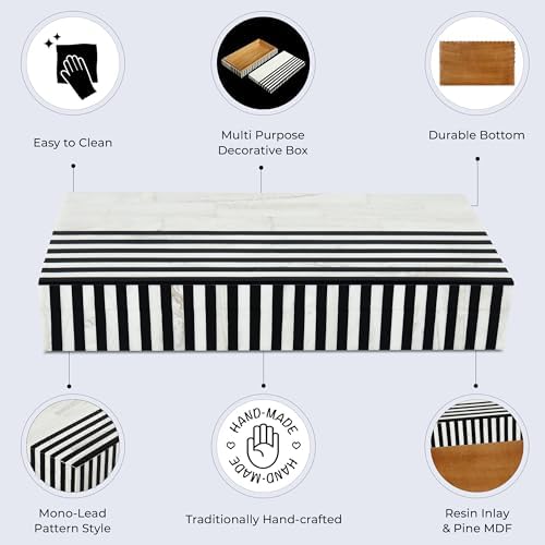 Handicrafts Home Large Decorative Storage Box with Lid – Black White Modern Storage Box, Remote Control Organizer for Coffee Table, Console & Living Room Decor – Mono Lead 12 x 6 x 2