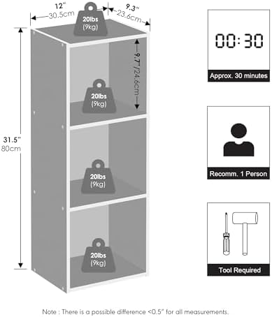 Furinno Reed Closet Organizers and Storage, 3-Tier Closet Organizer, Open Shelf Closet Storage, for Wardrobe, Bedroom, Living Room, White