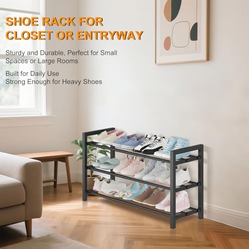 3-Tier Expandable Metal Shoe Rack for Closet & Entryway, Shoe Organizer