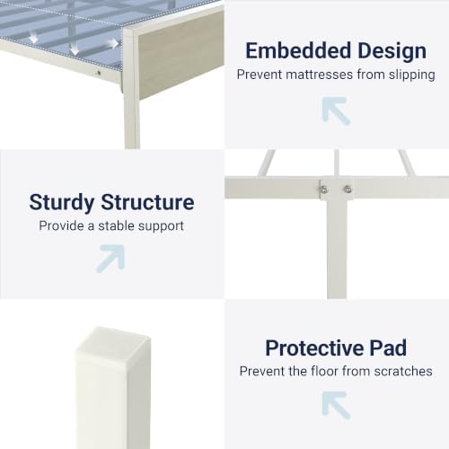 Allewie Twin Size Bed Frame, Heavy Duty 12 Metal Slats Support, White
