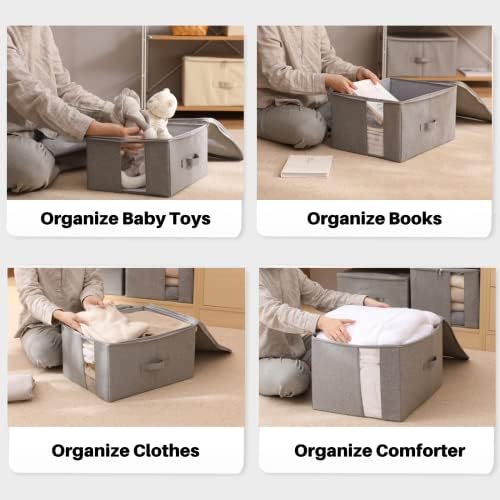 Closet Storage Containers with Clear window - 600D Cationic Fabric, Clothing, Blanket, Comforters Organizer (L (17.7x13.7x9.8in) for 20-25 T-shirts, Light grey)