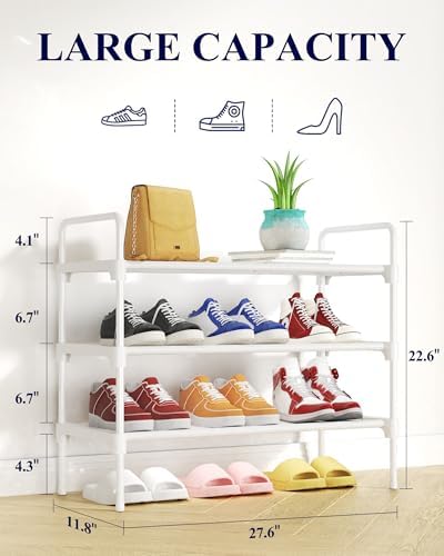 Kitsure Shoe Rack for Closet, Shoe Storage, 27.6" Wide - 3 Tiers, White