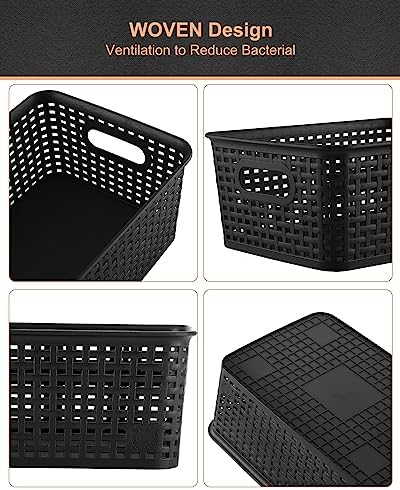 Storage Bins Plastic Storage Baskets With Lid Small Baskets for Organizing Stackable Storage Container Organizer Bins for Shelves Drawers Desktop Playroom Classroom Office, 6 Pack,Black