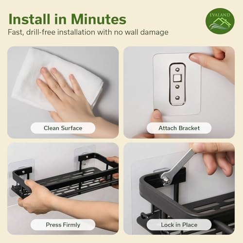 EVALAND Self Adhesive Shower Caddy Organizer 2-Pack No-Drill Storage