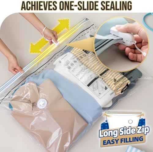 TAILI 8 Pack Vacuum Storage Bags, Jumbo LONG SIDE ZIP(39x28 inch), Clear