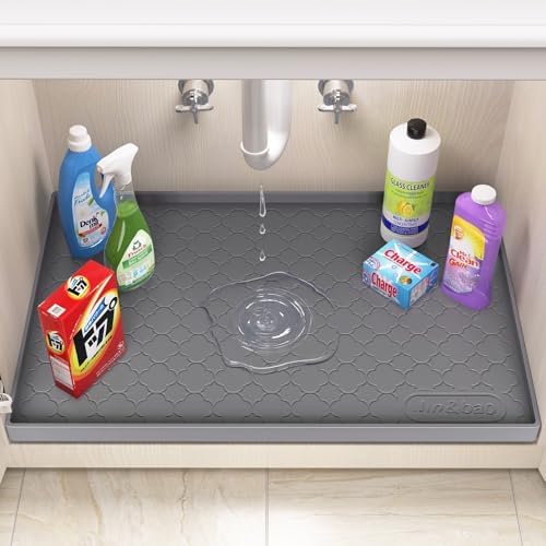 Jin&Bao Under Sink Mat 40" x 22" Waterproof Silicone Cabinet Kitchen Liner | Silicone kitchen cabinet protector, bathroom shelf liner, raised edge traps leaks, anti-slip, easy to clean & dishwasher safe