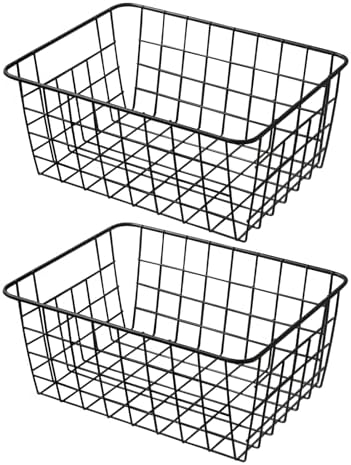 11" Upright Freezer Storage Baskets, Black Wire Storage Bins Small Bakset for Freezer, Pantry, Bathroom Organizing, Set of 2