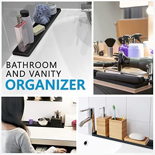 ZAPPOWARE Kitchen Sink Narrow Silicone Holder Tray 17.7"x3.1", Vanity & Bathroom Organizer, Black, Heat-Resistant Mat
