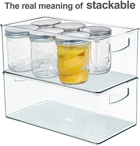 Hudgan 2 Pack Straight Sides Stackable Pantry Organizer Bins for Home Edit - 13.5''L x 7.5''W x 5.5''H