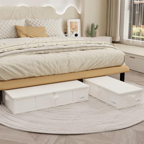 Yawinhe 27L UnderBed Storage Containers,2 Pack Closet Organizers,Beige